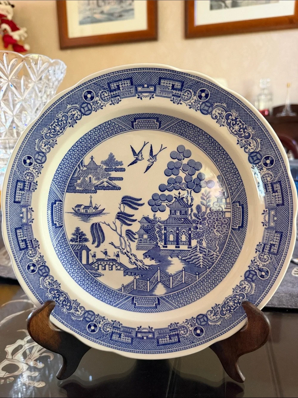 Spody Willow Blue and White Transferware Dinner Plate 10.5”